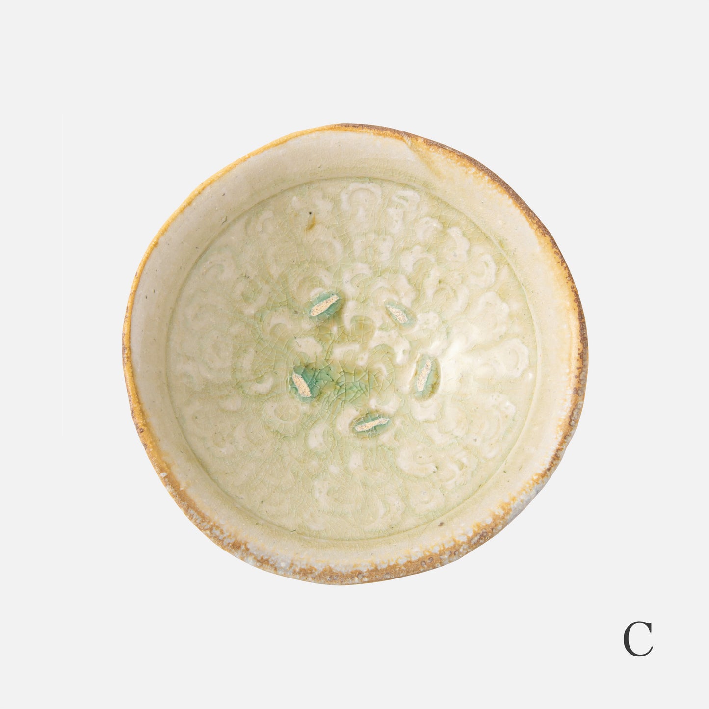 【荒川真吾】灰釉陽刻鉢6.3寸