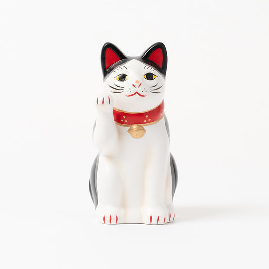 【中外陶園】招き猫 瀬戸型 ブチ 右手 3号 [6550]