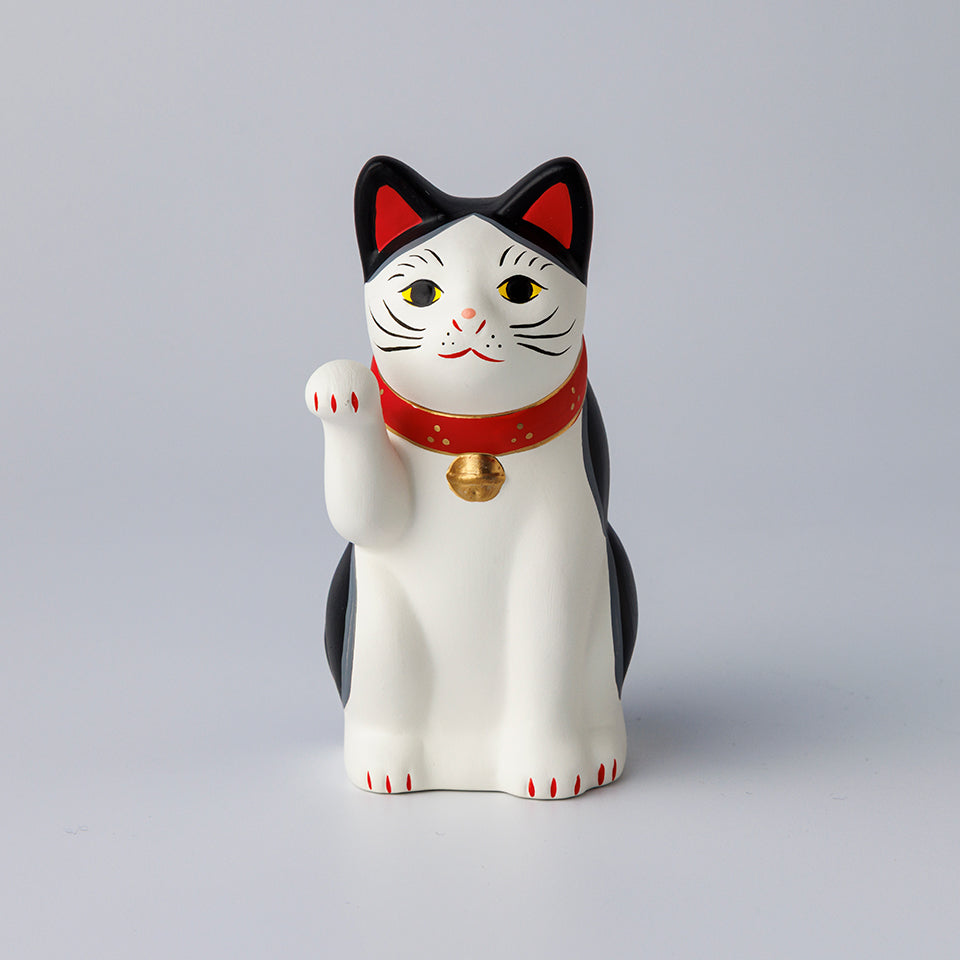 【中外陶園】招き猫 瀬戸型 ブチ 右手 3号 [6550]