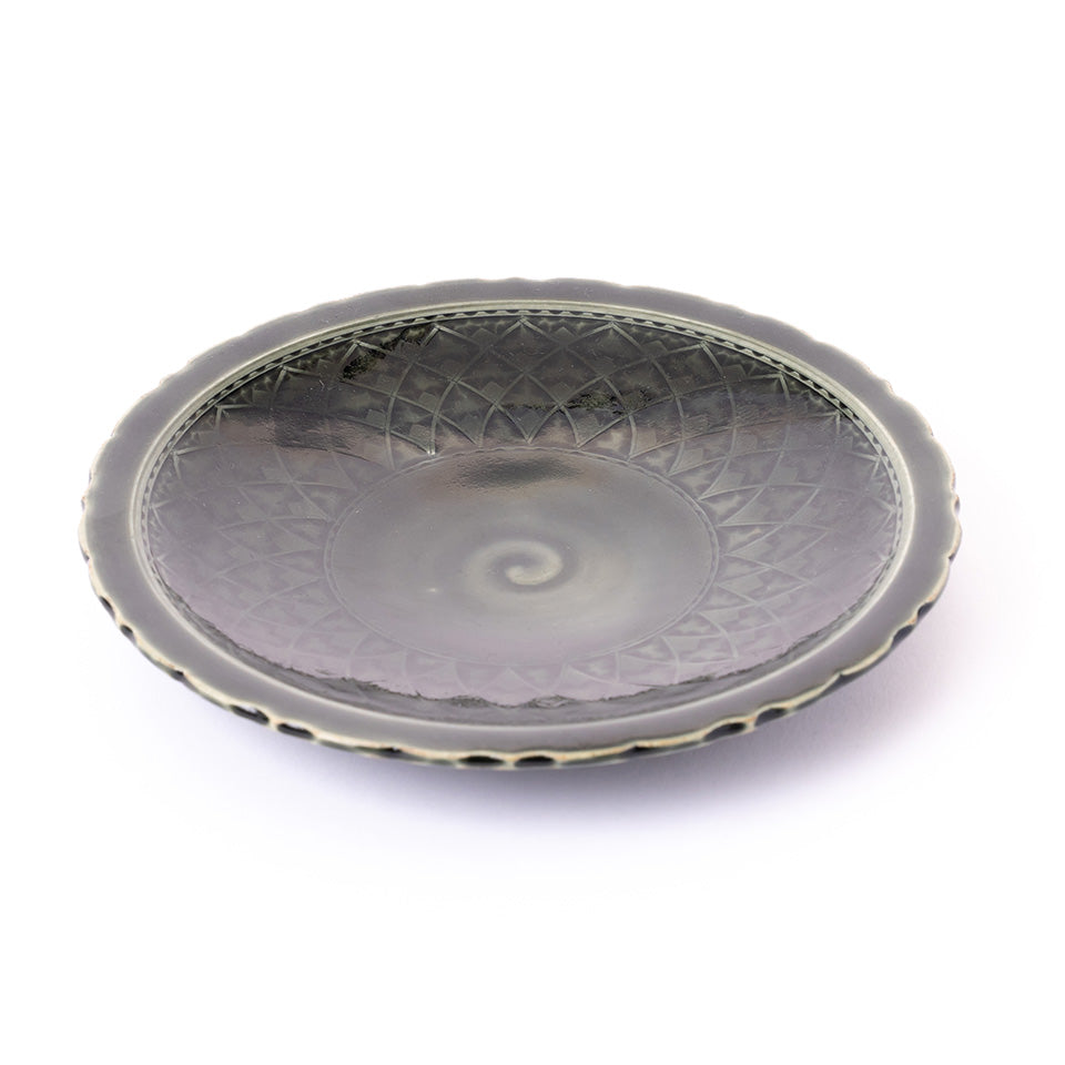 【増渕篤宥】黄釉釉象嵌 リムプレート (8号) [8]