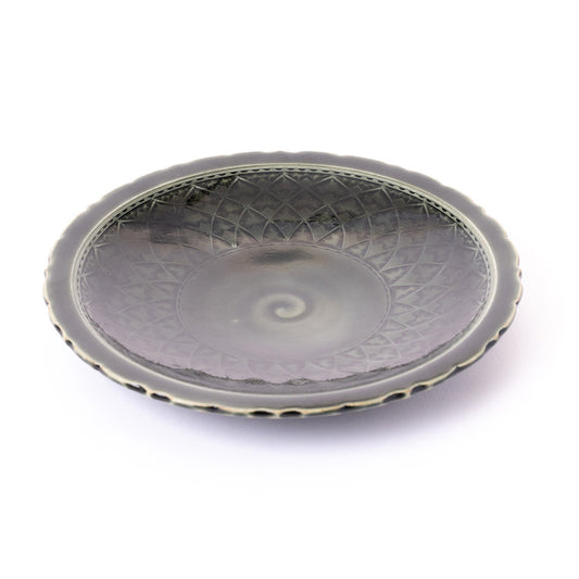 【増渕篤宥】黄釉釉象嵌 リムプレート (8号) [8]