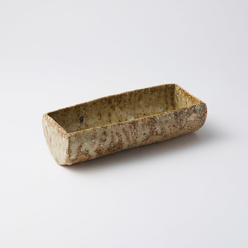 【安達 健】淡緑灰釉 六寸新舟形向付 [1]