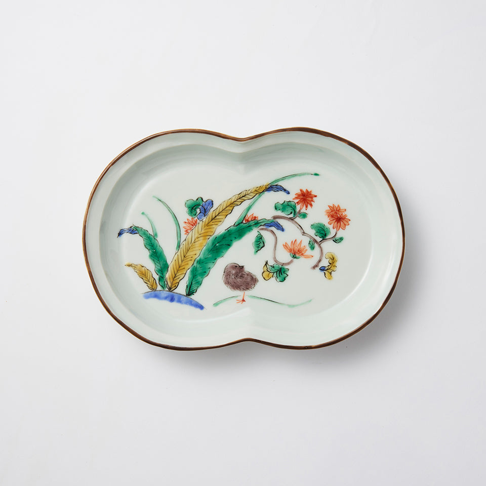 【新道工房】色絵菊鶉図相生形向付 [1]