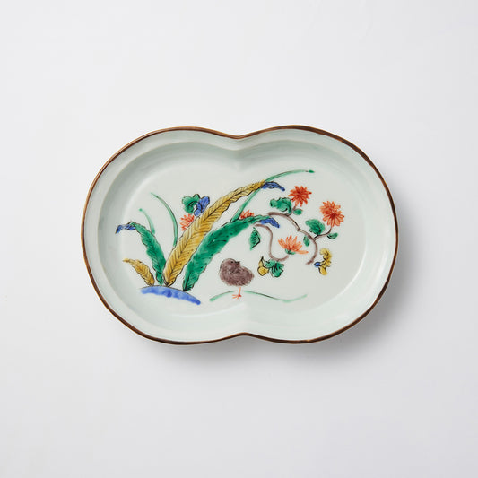 【新道工房】色絵菊鶉図相生形向付 [1]