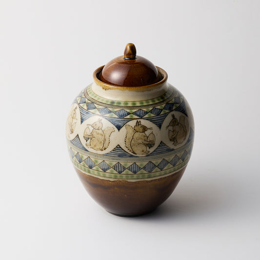 【武 二香】鉄絵蓋付壺－どんぐり交換－[D1]